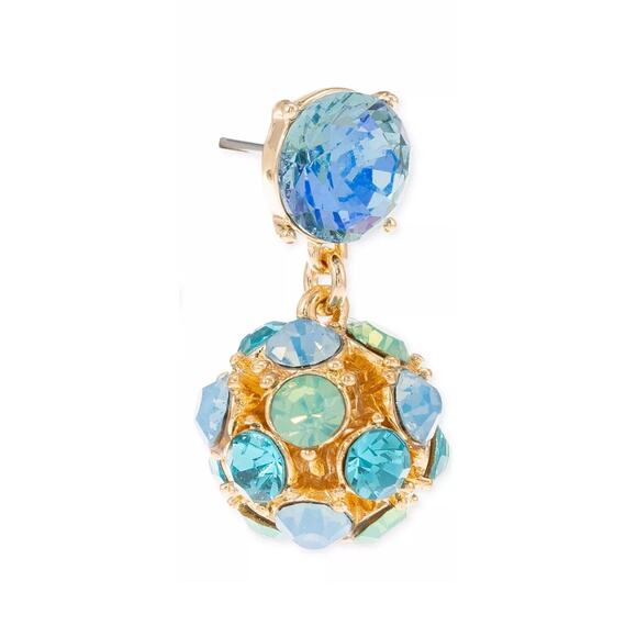 Gold Tone Earrings Crystal Fireball Drop Style Stunning Fashion Chic Elegant NWT - Picture 2 of 6